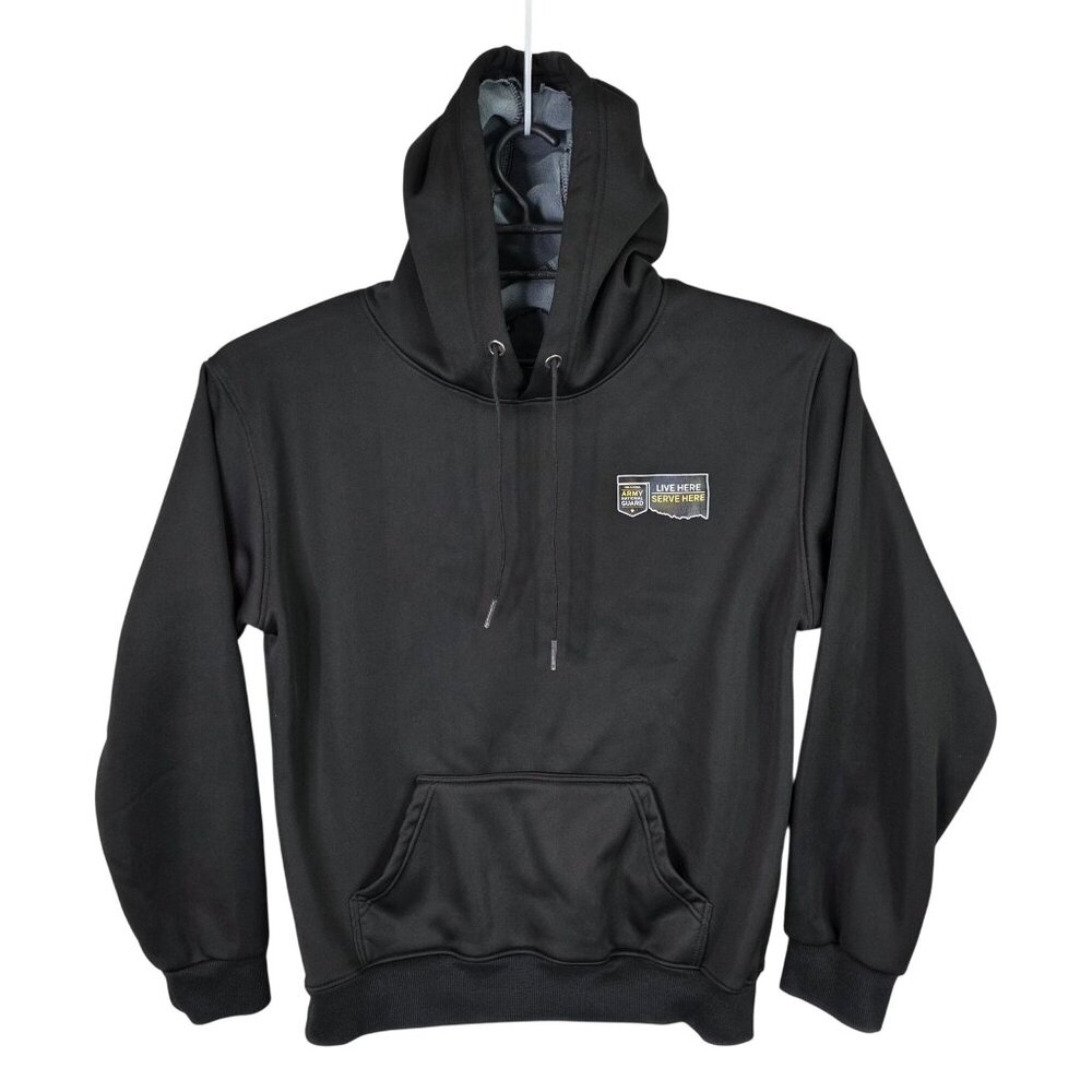 Mens Army Black Pullover Fleece Hoodie Drawstring Polyester Cotton Blend Size M